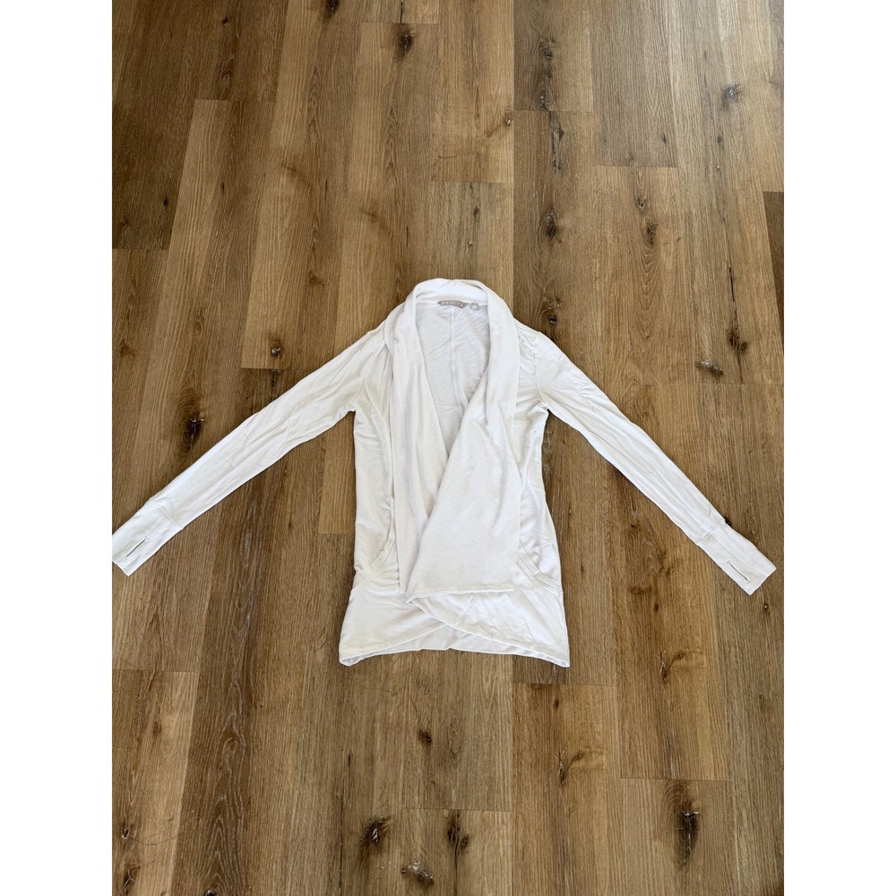 Athleta Wrap Cardigan Women XS White Thumbhole Pockets Modal Blend Shawl Yoa
